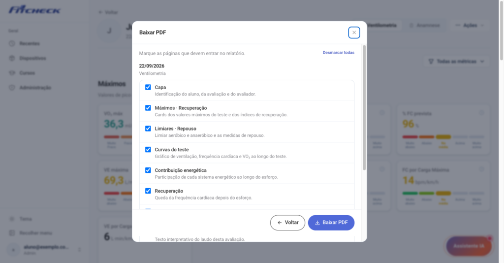 Escolha das páginas que entram no laudo em PDF